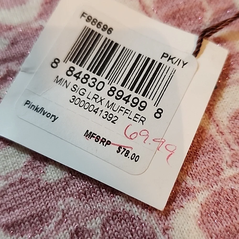 Coach Pink Cream Sparkle Scarf Signature C Wool Nylon Wrap